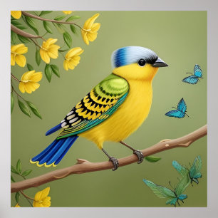 Póster Pájaro Amarillo Vibrante en Rama