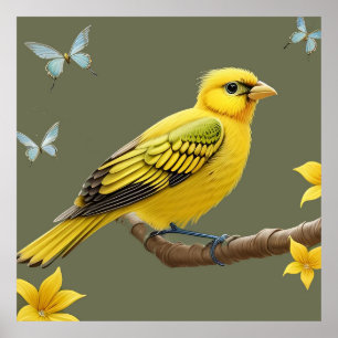 Póster Pájaro Amarillo Vibrante en Rama