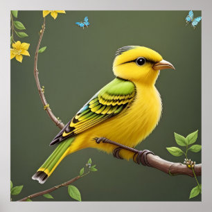 Póster Pájaro Amarillo Vibrante en Rama