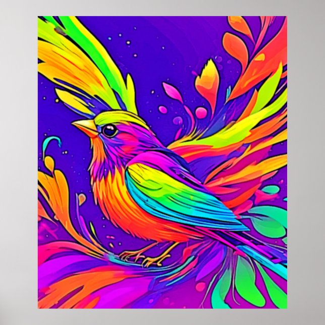 Póster Pájaro Arcoíris en Tierra de Dibujos Animados (Frente)