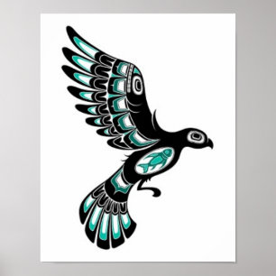 Póster Pájaro azul del vuelo y negro verde azulado del