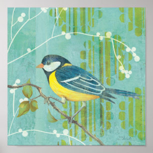 Póster Pájaro azul encaramado en un árbol