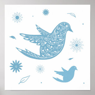 Póster Pájaro Azul Paisley