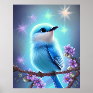 Póster Pájaro azul para bebés de Kawaii