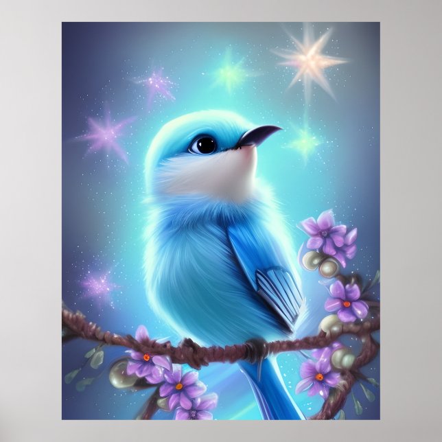 Póster Pájaro azul para bebés de Kawaii (Frente)