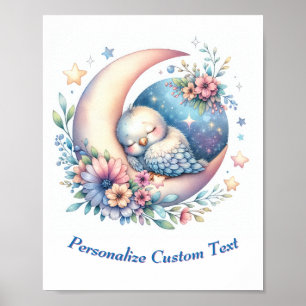 Póster Pájaro Bebé Lindo Personalizado Durmiendo en la Lu