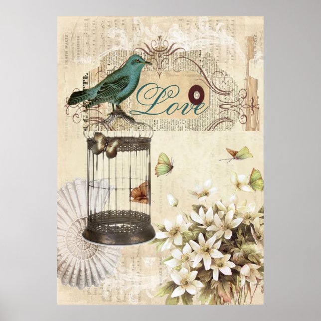 Póster pájaro botánico pájaro fresco moderno (Frente)