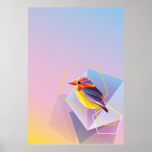 Póster Pájaro Cantador De Lavanda En Azul