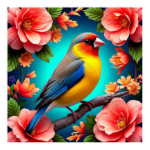 Pájaro Cantador Posado Entre Flores Brillantes