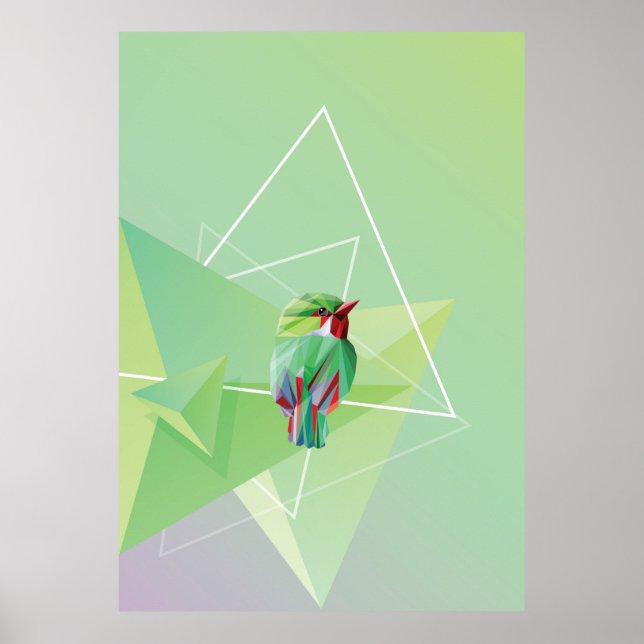 Póster Pájaro Cantando En Verde Abstracto (Frente)