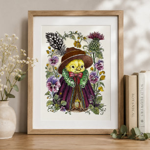 Póster Pájaro Caprichoso con Ropa Victoriana y Flor Silve