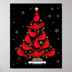 Póster Pájaro Cardenal Santa Árbol de Navidad Luz de Navi