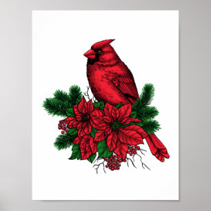 Póster Pájaro cardinal, ilustracion Navidad