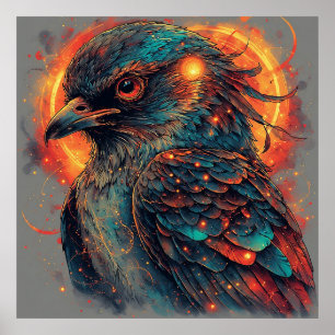 Póster Pájaro con Colores Ígneos y Contraste Intenso