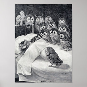 Póster Pájaro de búho gato, Louis Wain
