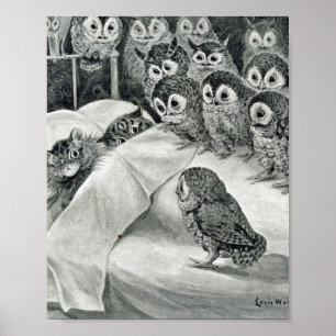 Póster Pájaro de búho gato Louis Wain