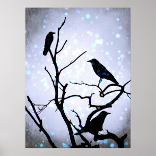 Póster Pájaro de cuervo sobre pájaro de árbol 94
