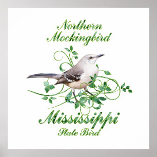 Póster Pájaro de estado de Mississippi del Mockingbird