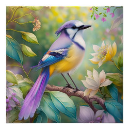 Póster Pájaro de fantasía arrendajo azul violáceo