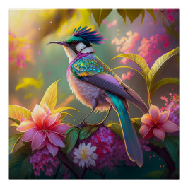 Póster Pájaro de Fantasía Ave Araña Alucinada Creste Azul