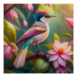 Póster Pájaro de fantasía Jay con cresta de arcoíris