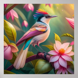 Póster Pájaro de fantasía Jay con cresta de arcoíris