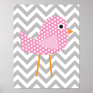 Póster Pájaro de lunares rosados, habitación de Chevron g