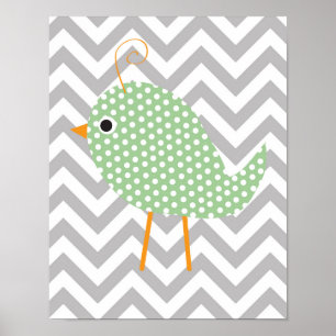 Póster Pájaro de lunares verde, habitación de guardería d