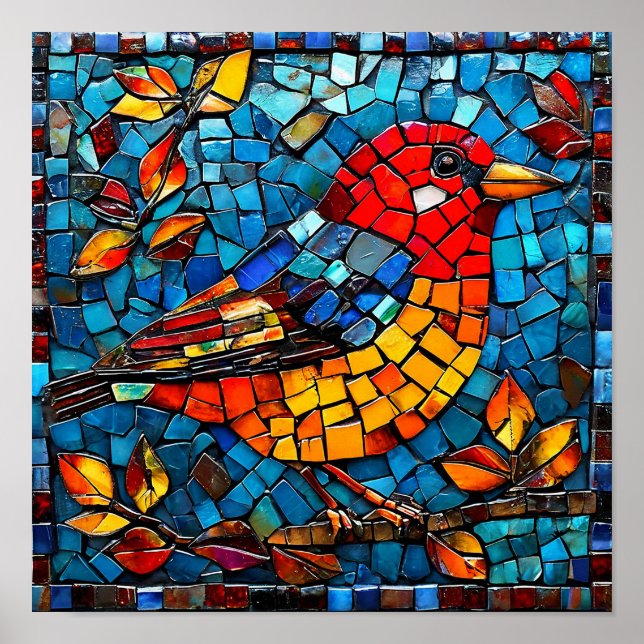 Póster Pájaro de mosaico curtido (Frente)