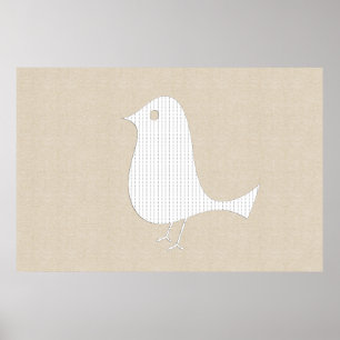 Póster Pájaro de papel blanco abstracto Colaje de lino su
