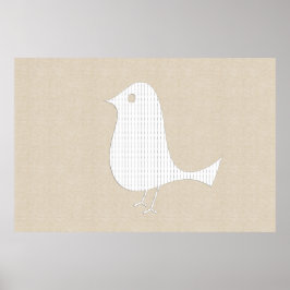 Póster Pájaro de papel blanco abstracto Colaje de lino su