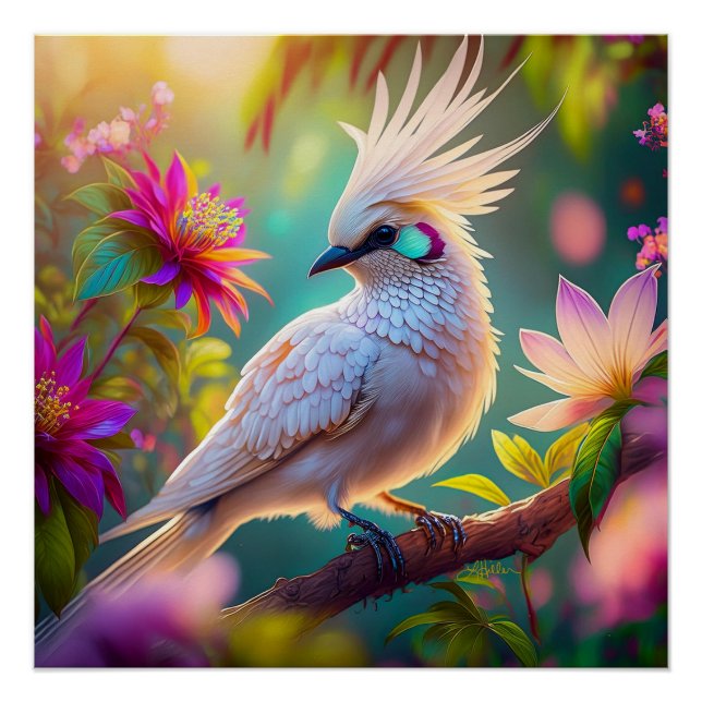 Póster Pájaro de pluma Rubor reposado juvenil palpitando (Anverso)