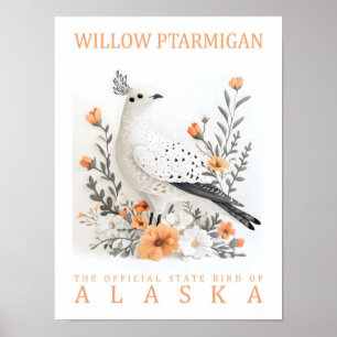 Póster Pájaro de Ptarmigan Willow en Alaska USA Travel