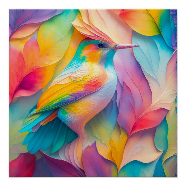 Póster Pájaro de seda de aves de fantasía (Anverso)