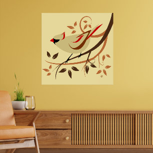 Póster Pájaro del cardenal norte beige