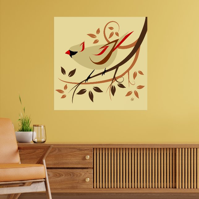 Póster Pájaro del cardenal norte beige (Salón 2)
