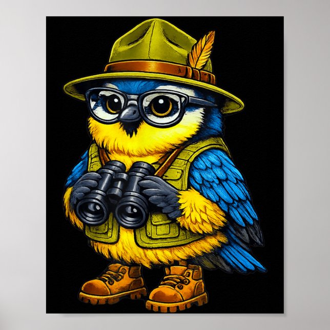 Póster Pájaro Divertido Nerdo Observando Amante de la Obs (Frente)