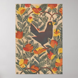 Póster Pájaro en estampado naranja