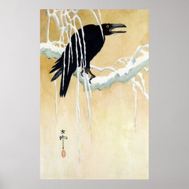 Póster Pájaro en nieve, Ikeda Koson (Frente)