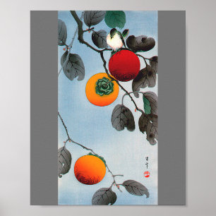 Póster Pájaro en un árbol de Persimmon, Watanabe Seitei