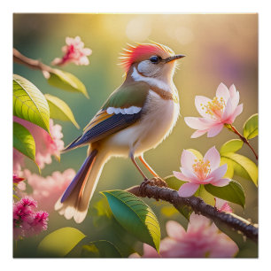 Póster Pájaro Fantasía de Cabeza Roja y Pecho Búfalo