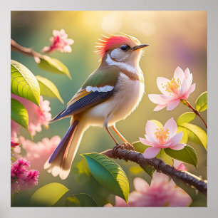 Póster Pájaro Fantasía de Cabeza Roja y Pecho Búfalo