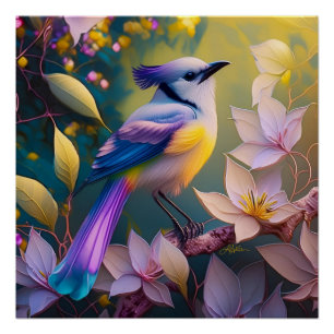 Póster Pájaro Fantasía de Pecho Amarillo con Cresta Viole