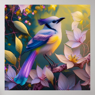 Póster Pájaro Fantasía de Pecho Amarillo con Cresta Viole
