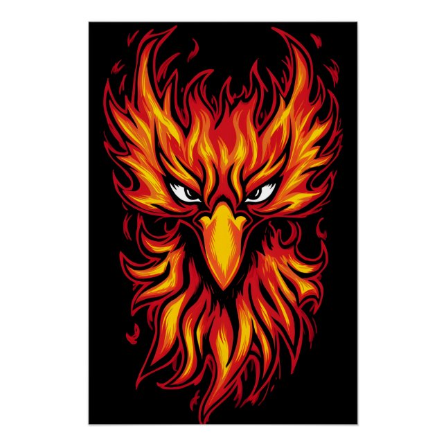 Póster Pájaro Fénix Con Feroe Flames Diseño De Arte Gráfi (Anverso)