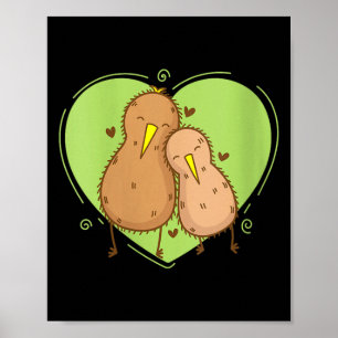 Póster Pájaro Kiwi de Mujer está enamorado Fruta Kiwi Ani