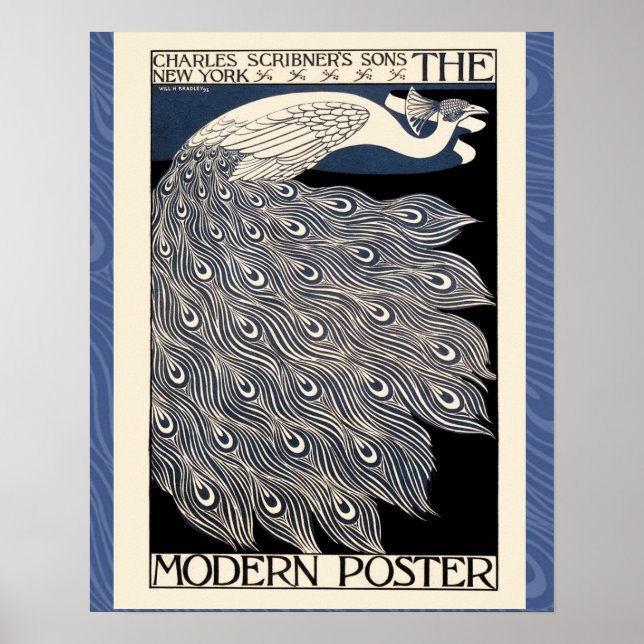 Póster pájaro marchito de ilustracion azul (Frente)
