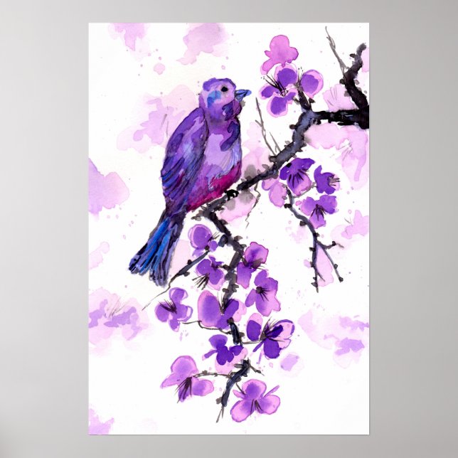 Póster Pájaro Morado y Flores (Frente)