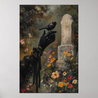 Póster Pájaro negro brujo Finch Victoriano Gótico luto