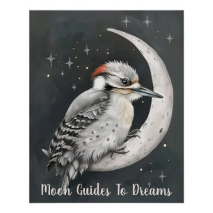 Póster Pájaro pájaro pájaro maderero durmiendo en la Luna